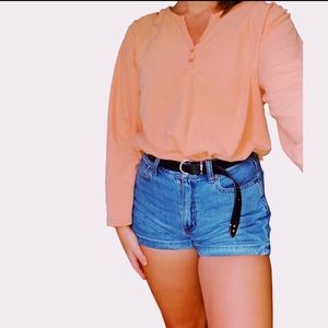 Orange button down top
